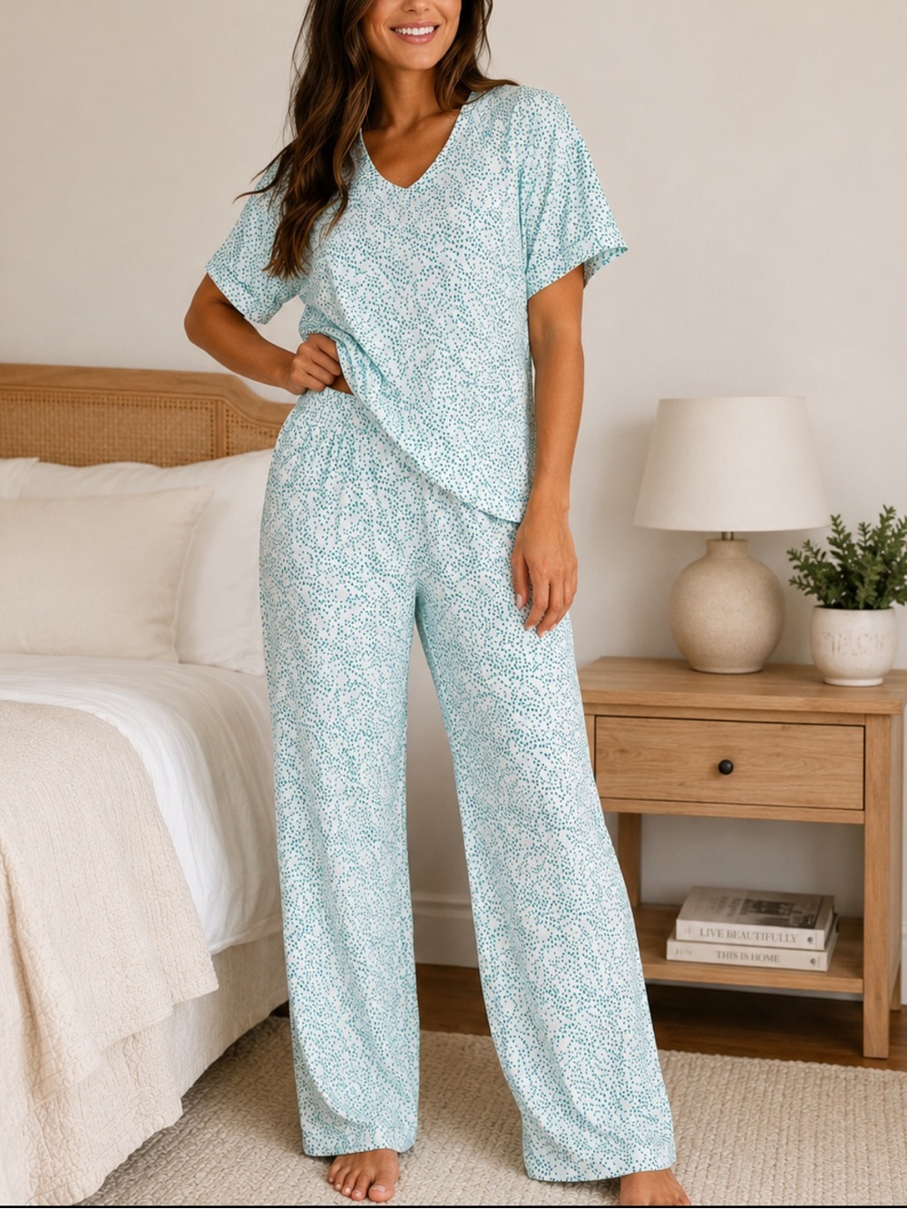 Mary Square Green Speckled Dot ButterSoft Pajama Lounge Pants Set Size S